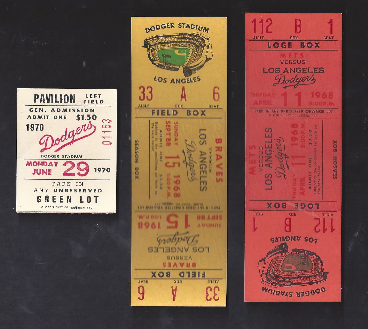 Lot Detail 1968 1970 LA Dodgers (MLB) Lot of (3) Tickets