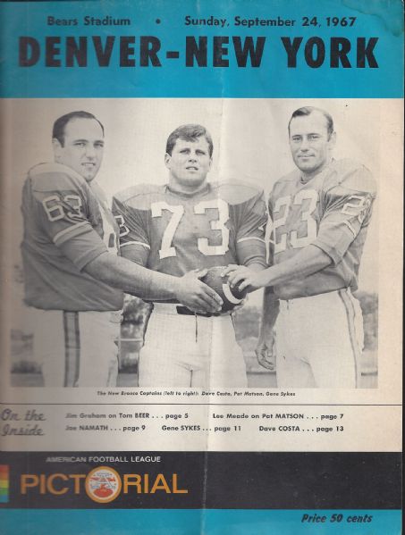 1967 Denver Broncos (AFL) vs NY Jets Official Program 