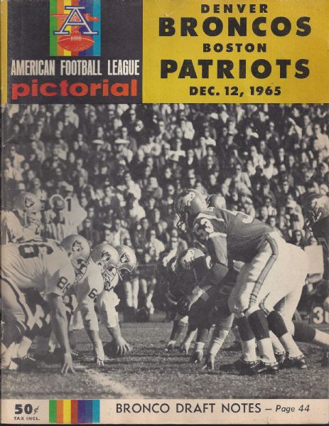 1965 Denver Broncos (AFL) vs Boston Patriots Official Program 