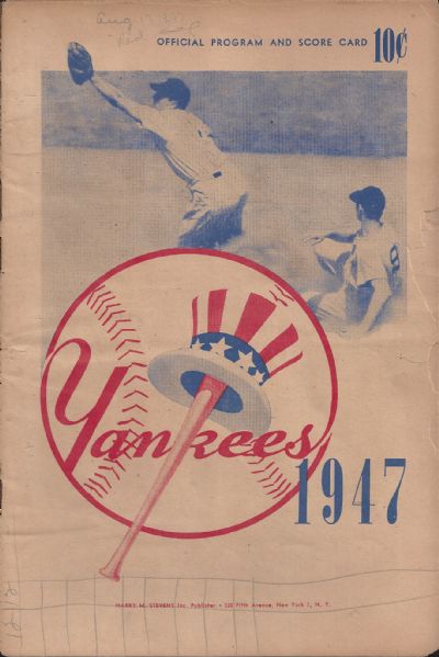 1947 NY Yankees (Championship Year) Official Program vs Red Sox - Lesser Condition