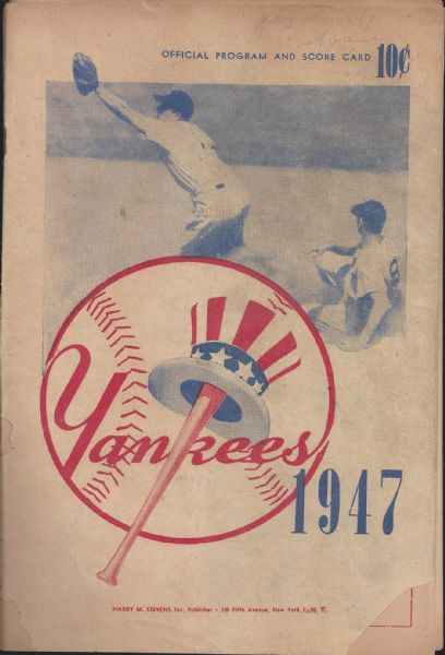 1947 NY Yankees (Championship Year) Official Program vs Washington - Lesser Condition