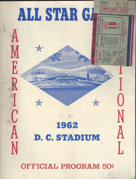 1962 MLB Baseball All-Star Game Program with Ticket Stub