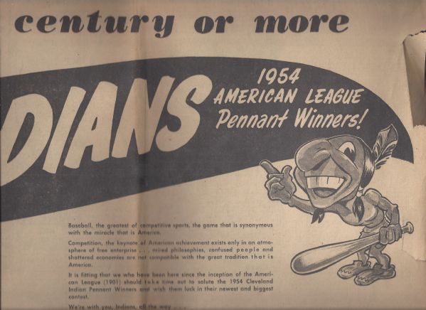 1954 Cleveland Indians Clinch AL Pennant - Chief Wahoo Full Page Supporters Paper