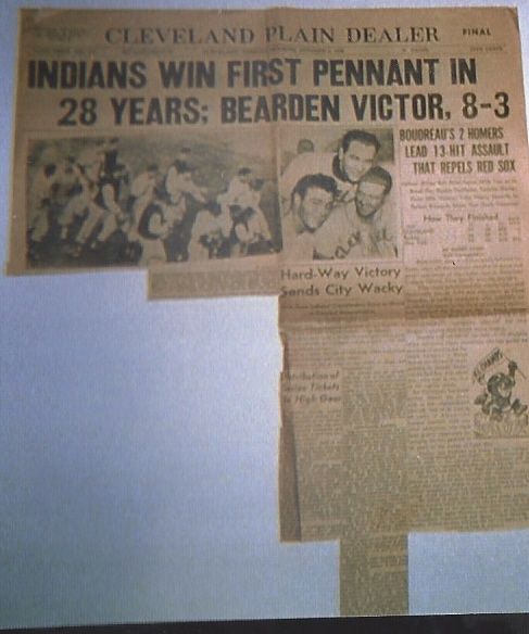1948 Cleveland Indians Win Pennant - Cleveland Plain Dealer Partial Front Page