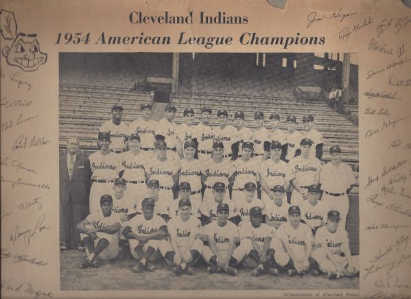 1954 Cleveland Indians (AL Champs) Team Cardboard Poster Display - Cleveland Press