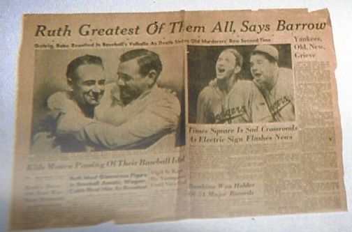 1948 The Death of Babe Ruth - Akron Beacon Journal One Full Page with Headline 