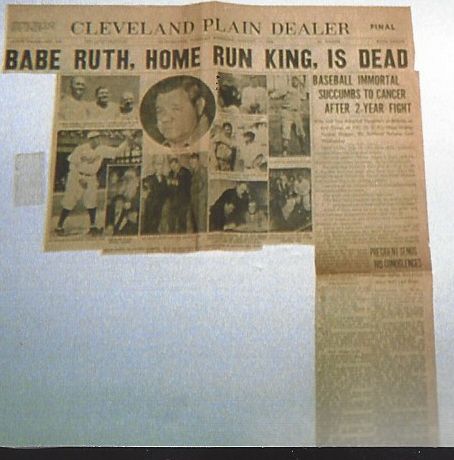 1948 The Death of Babe Ruth - Cleveland Plain Dealer Partial Front Page Lot 