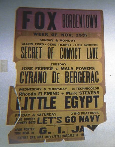 C. Late 1940's Fox Theater (Bordentown, NJ) Large Size Broadside with Glenn Ford & Gene Tierney 