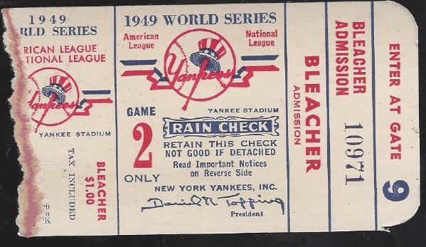 1949 World Series Ticket Game # 2 at Yankee Stadium