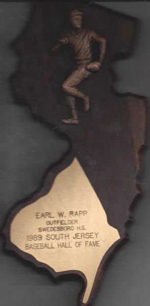 Earl Rapp (Former Member of the 1951 NY Giants) Garden State Shaped Commemorative Plaque