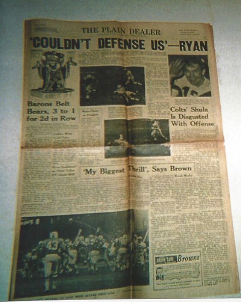 1964 NFL Championship Game (Browns vs. Colts) Next Day Newspaper Sports Section