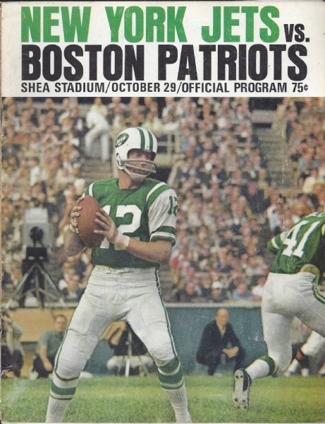 1967 NY Jets (Joe Namath Cover) Official Program vs Boston Patriots 