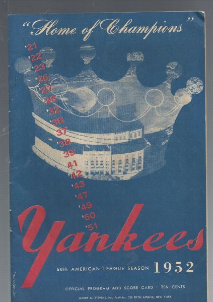 1952 NY Yankees Program vs Chicago White Sox 