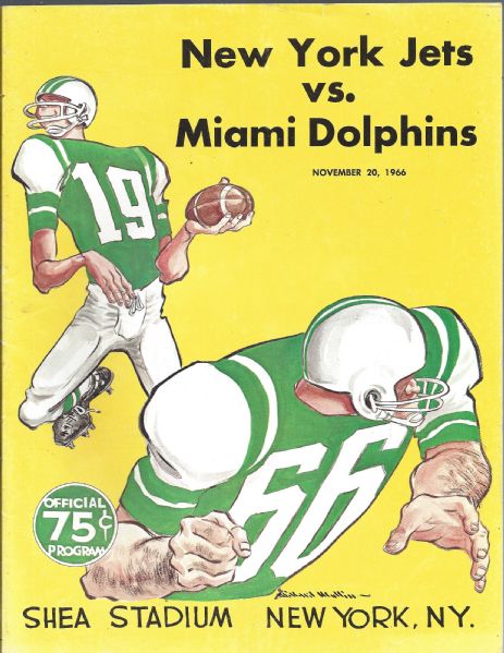 1966 NY Jets (AFL) vs Miami Dolphins Football Program at Shea Stadium