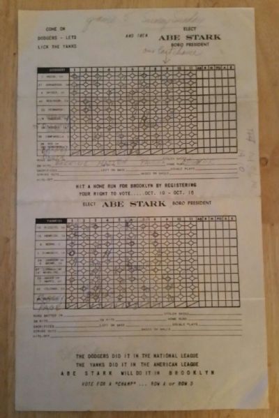 1949 World Series Unofficial Scorecard (Brooklyn Dodgers vs NY Yankees)