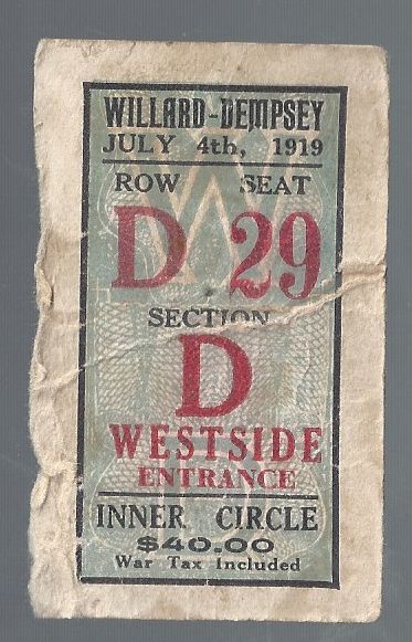 1919 Willard vs Dempsey Heavyweight Championship Fight Ticket