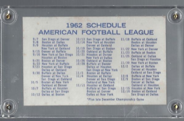 1962 AFL League Wide Schedule Lot of (3)