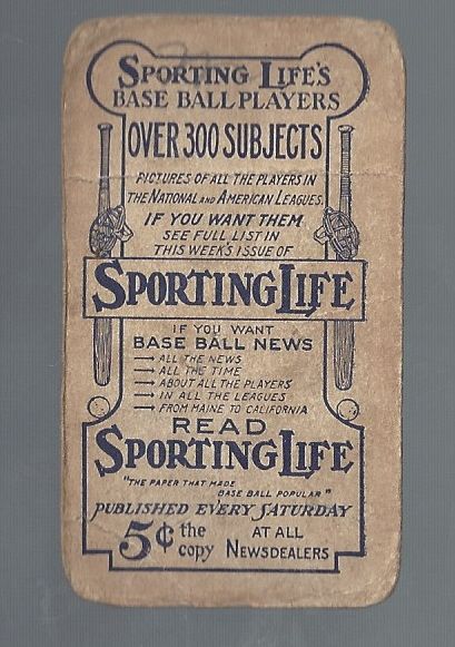 1911 M116 Hughie Jennings (HOF) Sporting Life Baseball Card # 2