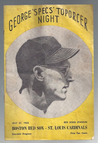 1952 George Specs' Toporcer (St. Louis Cardinals) Night Program