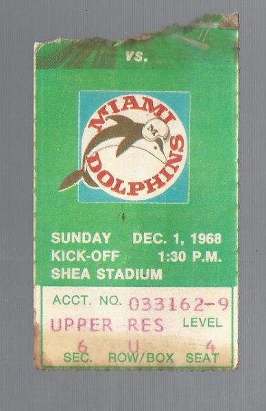 1968 NY Jets vs Miami Dolphins (AFL) Regular Season Ticket Stub 