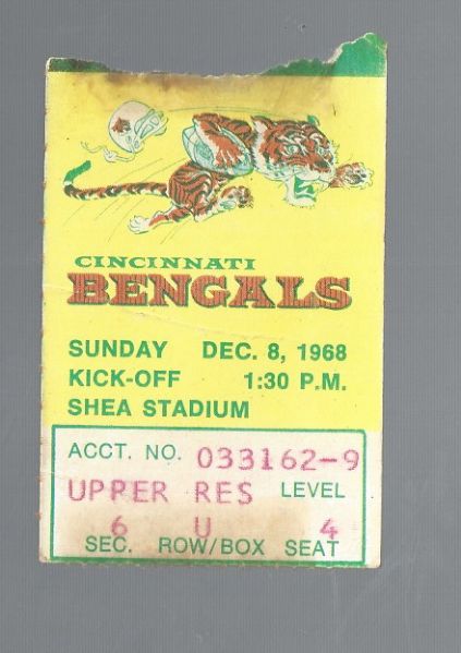 1968 NY Jets vs Cincinnati (AFL) Regular Season Ticket Stub 