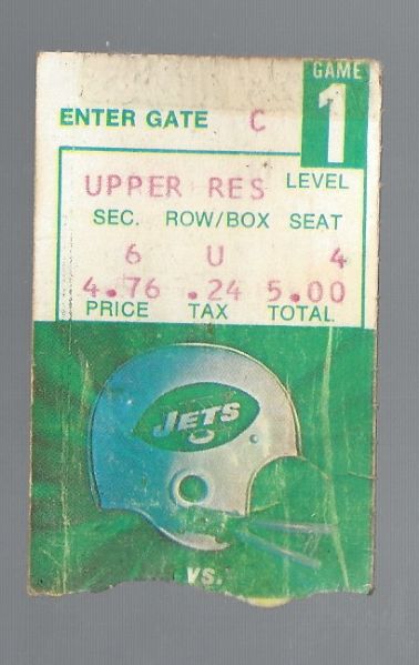 1969 NY Jets (AFL) vs. Buffalo Bills Ticket Stub - 1st Game of the Season