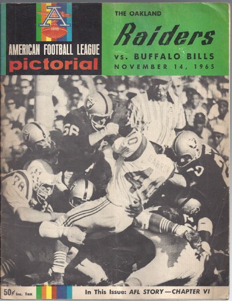 1965 Oakland Raiders (AFL) vs Buffalo Bills Game Program at Oakland