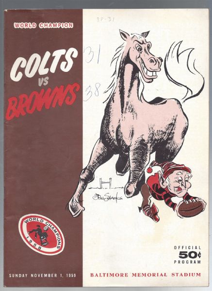 1959 Baltimore Colts (Reigning World Champions) vs Cleveland Browns NFL Program