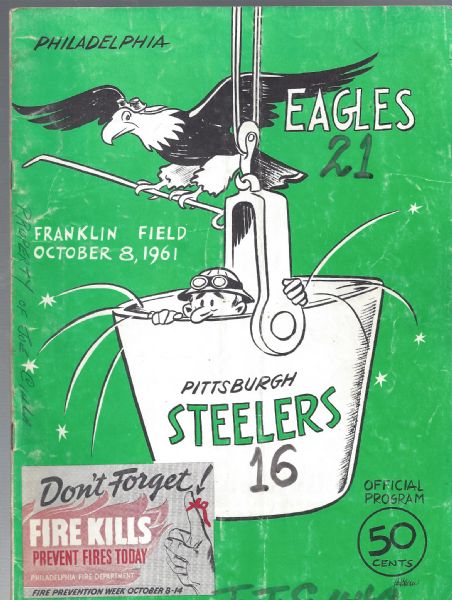 1961 Philadelphia Eagles (NFL) vs Pittsburgh Steelers Football Program