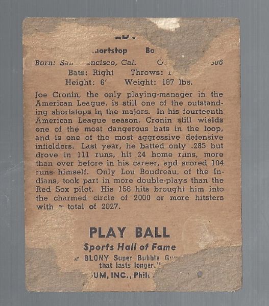 1941 Joe Cronin (HOF) Goudey Baseball Card 