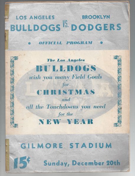 1936 LA Bulldogs vs Brooklyn Dodgers (Early NFL) Football Program