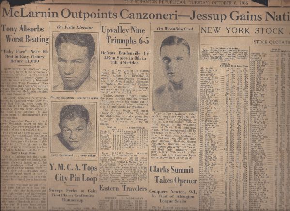1936 Tony Canzoneri vs, Jimmy McLarnin Boxing Newspaper