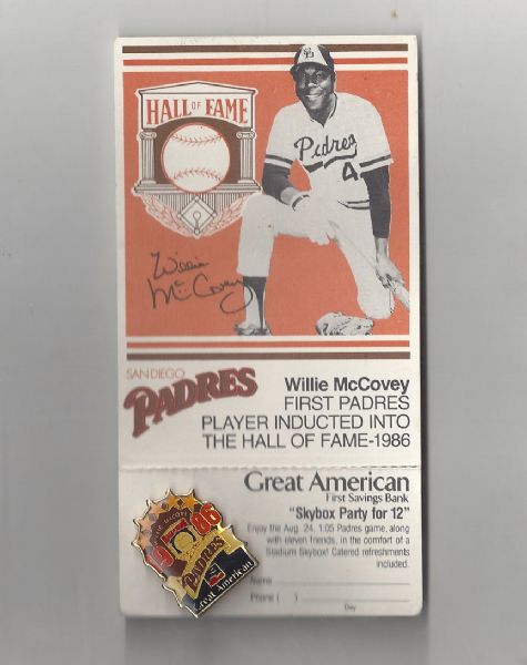 1986 Willie McCovey HOF Commemorative Induction Pin and Baseball Card
