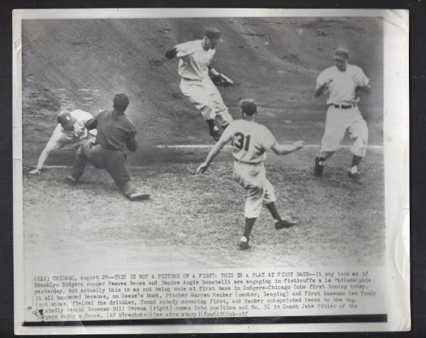 1950's Pee Wee Reese (HOF) Game Action at 1st Base Wire Photo