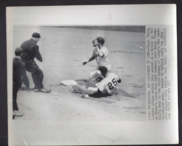 1950's Baseball Wire Photo - Whitey Lockman Slides safely into 2nd Base