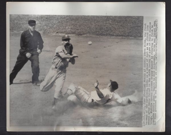 1950's Steve Bilko (St. Louis) Is Out At 2nd Base Wire Photo