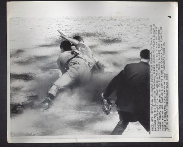 1952 Floyd Baker (Washington Senators) Slides Safely Across The Plate Wire Photo