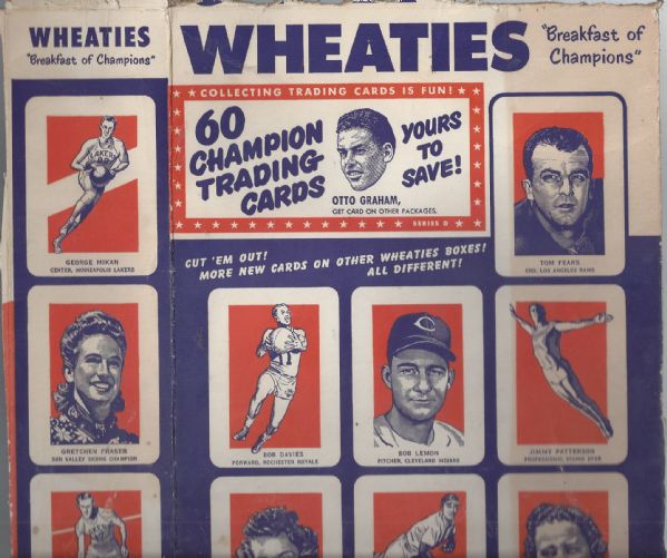 1952 Wheaties Full Uncut Back Box Panel Loaded With Sports Stars - Otto Graham 
