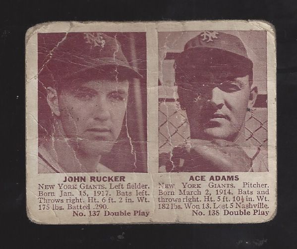1941 Double Play Card - John Rucker & Ace Adams
