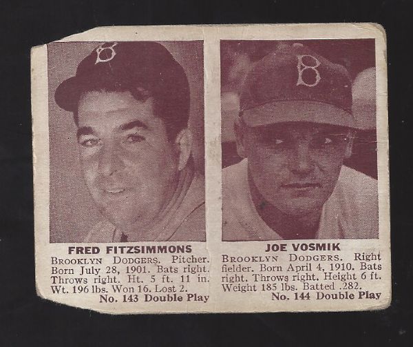 1941 Play Ball Card - Fred Fitzsimmons & Joe Vosmik 