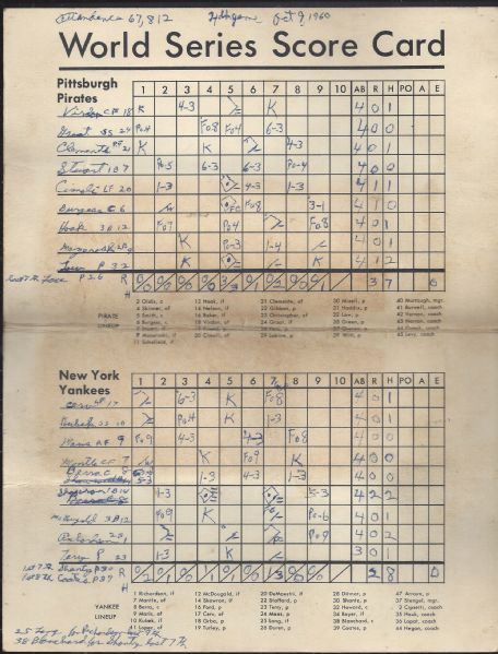 1960 World Series - McCall's Advertising - Unofficial Scorecard