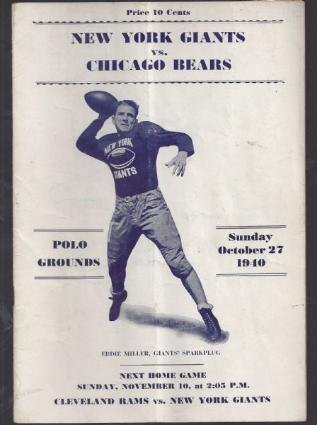 1940 NY Giants (NFL) vs. Chicago Bears Football Program at the Polo Grounds