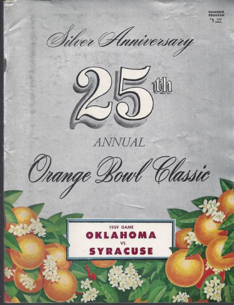 1959 Orange Bowl (Oklahoma vs. Syracuse) Classic Official Game Program