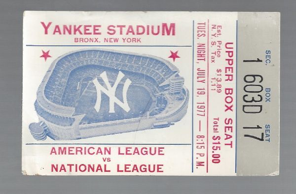 1977 MLB All-Star Game Ticket at Yankee Stadium  