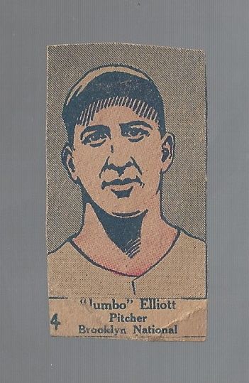 1920's Jumbo Elliott (Brooklyn Dodgers) Baseball Strip Card 