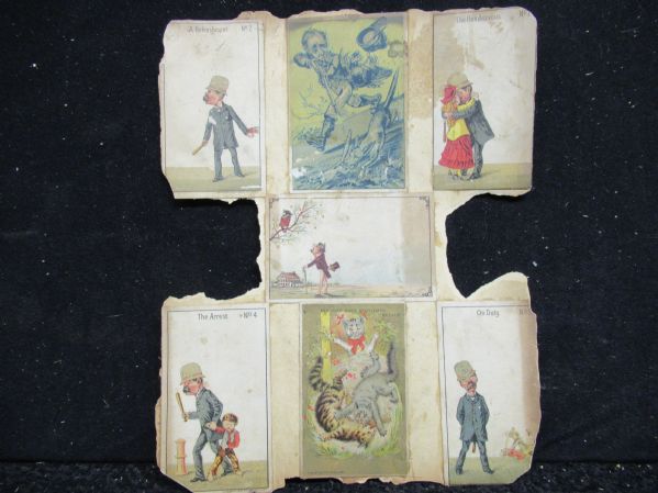 19th Century Non-Sport Trade Card Lot Affixed To A Period Backing Board