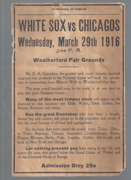 1916 Chicago White Sox vs. Chicagos Baseball Advertising Billhead