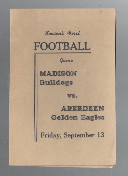 1940 Madison vs. Aberdeen Football Program 