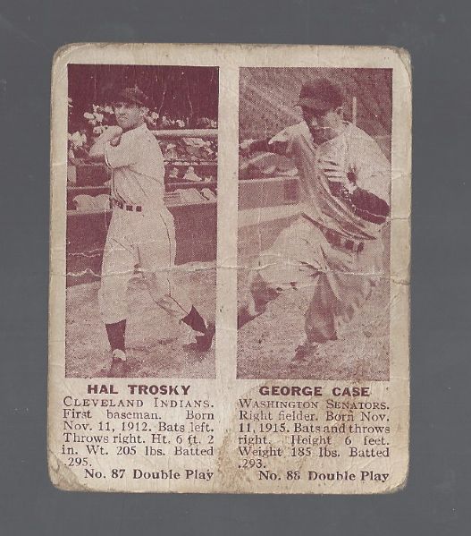 1941 Double Play Card - Hal Trosky (HOF) and George Case