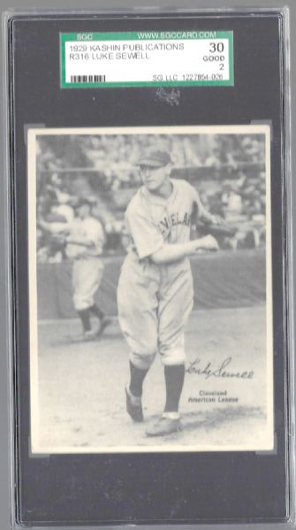 1929 Luke Sewell Kashin Baseball Card - SGC Graded 2 Good